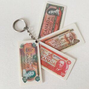 2/$10* Vintage Keychain Canadian Money Dollar Bills Mini Currency Banknotes